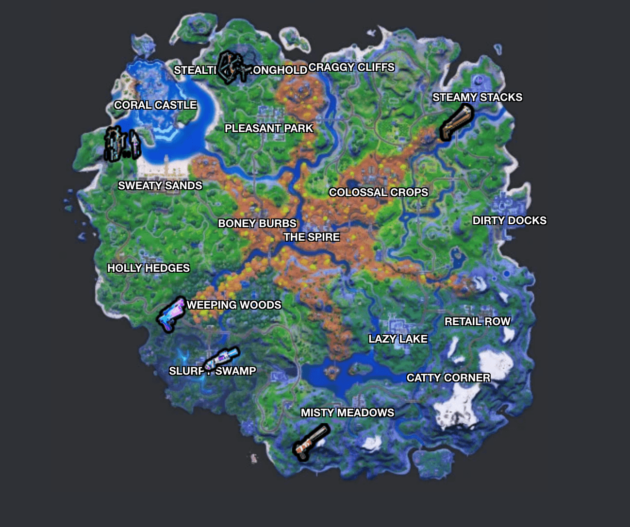 weapon upgrade location map